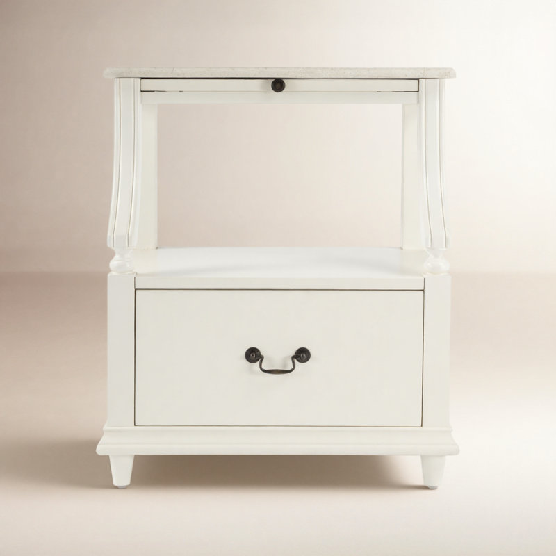 Mabel Marble 1 drawer Nightstand, White