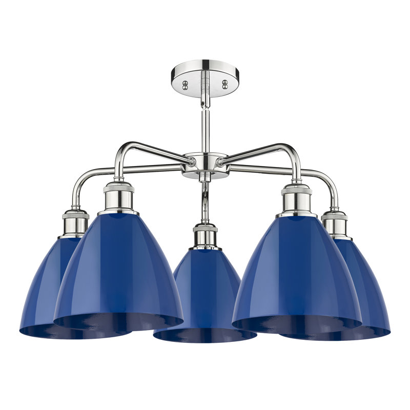 Lustre en dôme à 5 lumières Trickett, Bleu, Chrome poli