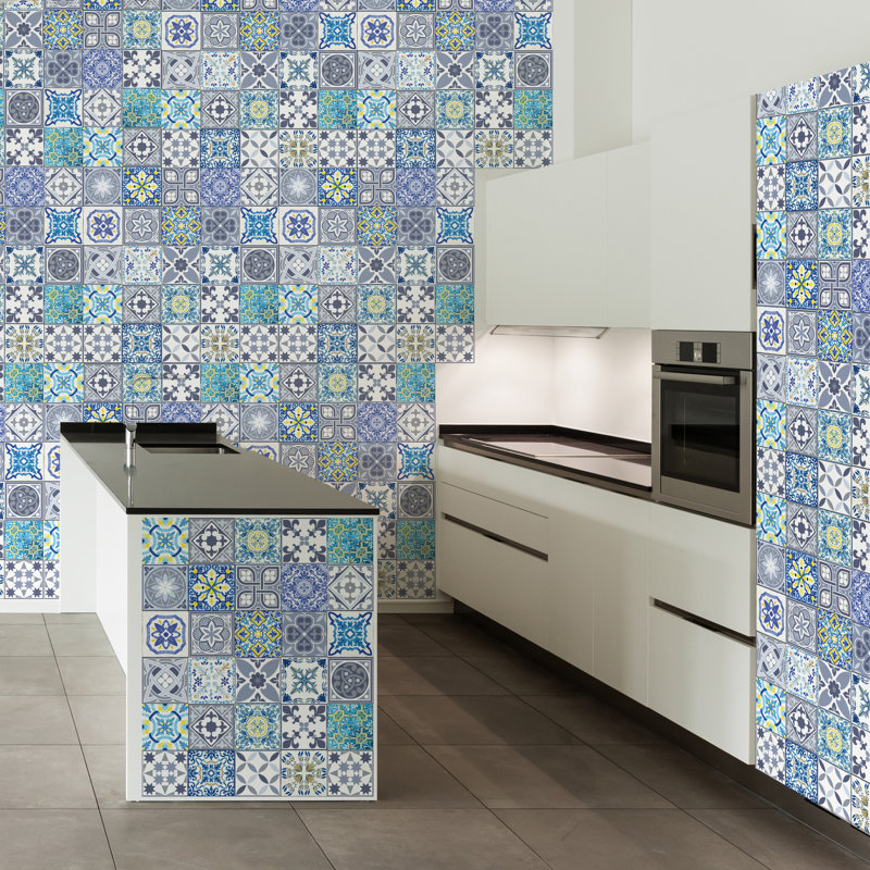King George Vintage Azulejo Mix PVC Peel & Stick Tile Sticker - 15cm x 15cm, 1 Pack