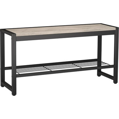 Banc à chaussures à 2 niveaux avec tablette en filet, organisateur de chaussures de hall d'entrée industriel rétro avec structure en métal robuste, gris délavé