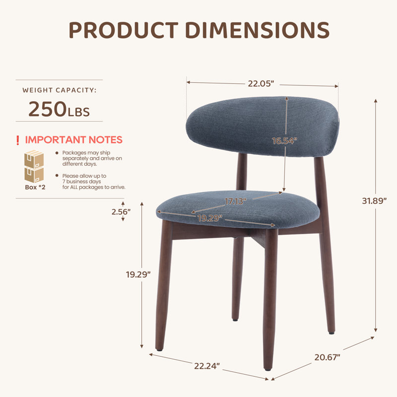 Chaise d'appoint rembourrée en bois massif Vannie, Bleu