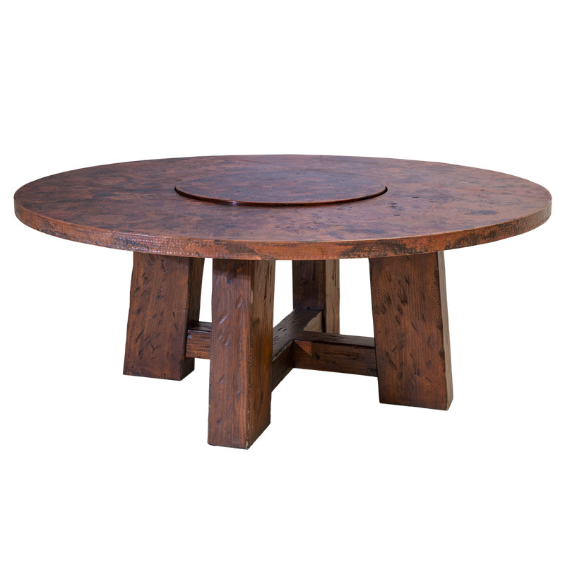 Round Copper Dining Table with Lazy Susan