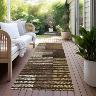 Tapis noir / brun / beige en polyester tissé à la machine Aleid