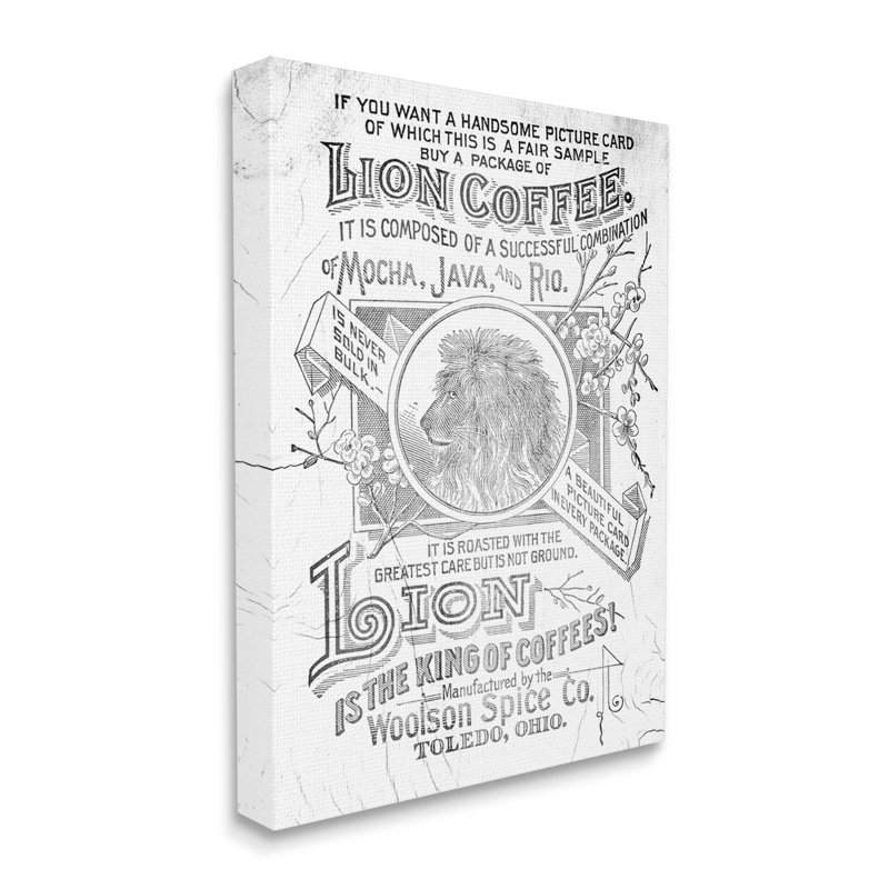 Affiche rétro «Lion Coffee» par Lil 'Rue, H 20 po x l 16 po x P 1,5 po