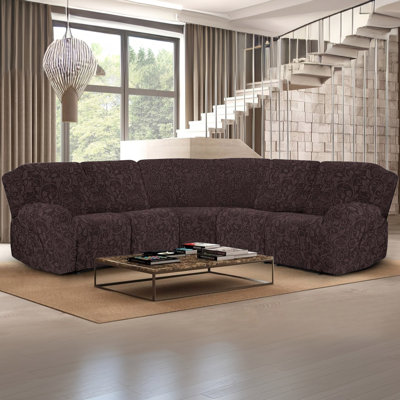 Housse de canapé d'angle 7 pièces pour canapé inclinable et extensible 7 pièces, housse en tricot jacquard doux
