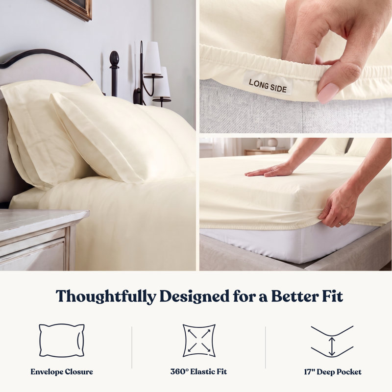 Sheet Sets 100% Organic Cotton Percale Weave Sheet, 400 Thread Count GOTS Certified, Smooth & Moisture-Wicking, Ivory