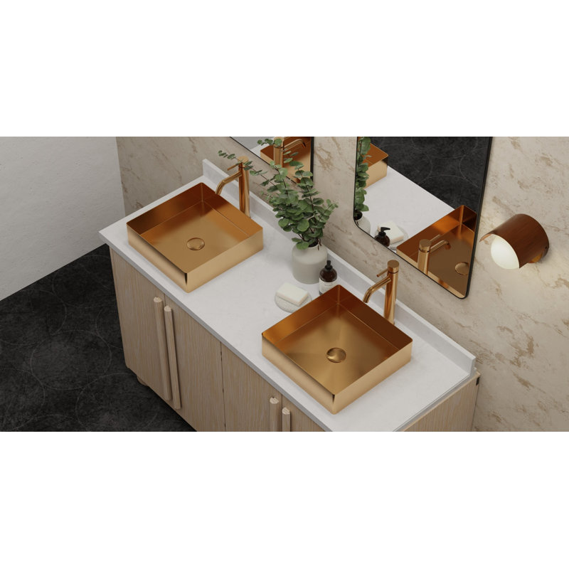 Badeloft 15.75" x 15.75" Stainless Steel Vessel Bathroom Sink ES-WB-400-BRG in Brushed Rose Gold, Brushed Rose Gold