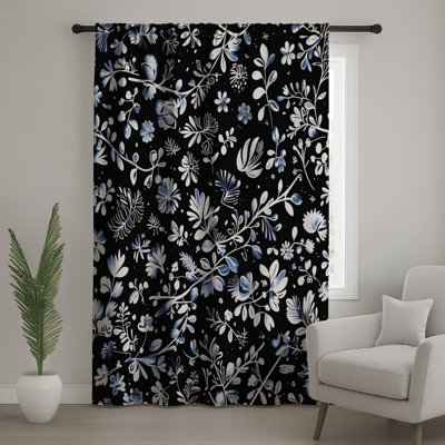 Rideaux de fenêtre noirs et blancs à motif floral