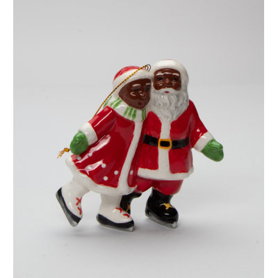 African American Mrs.Claus & Santa Skating Christmas Ornament 