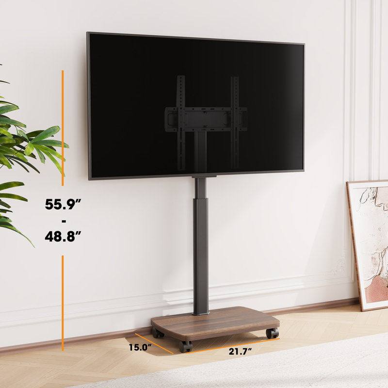 Abbing Modern Rolling TV Stand with Wheels for 32 to 65 inch TVs, Walnut