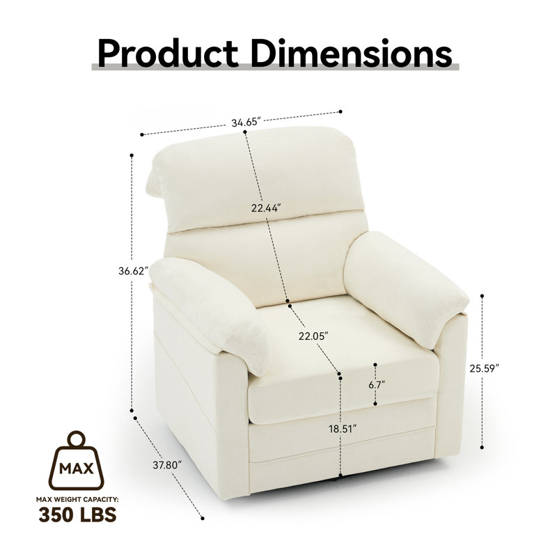 Fauteuil d'appoint pivotant à 360 ° avec dossier haut, coussin épais et poche latérale, Blanc, 1