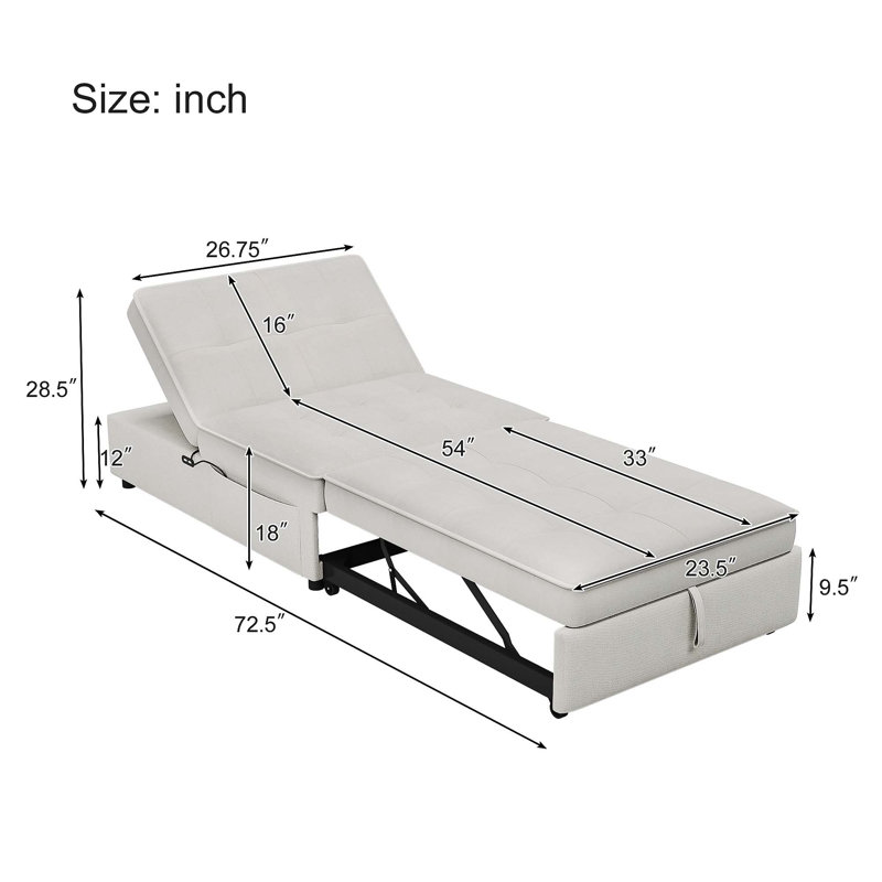 Versatile Folding Ottoman Bed with Storage and USB Port for Various Rooms, White Linen