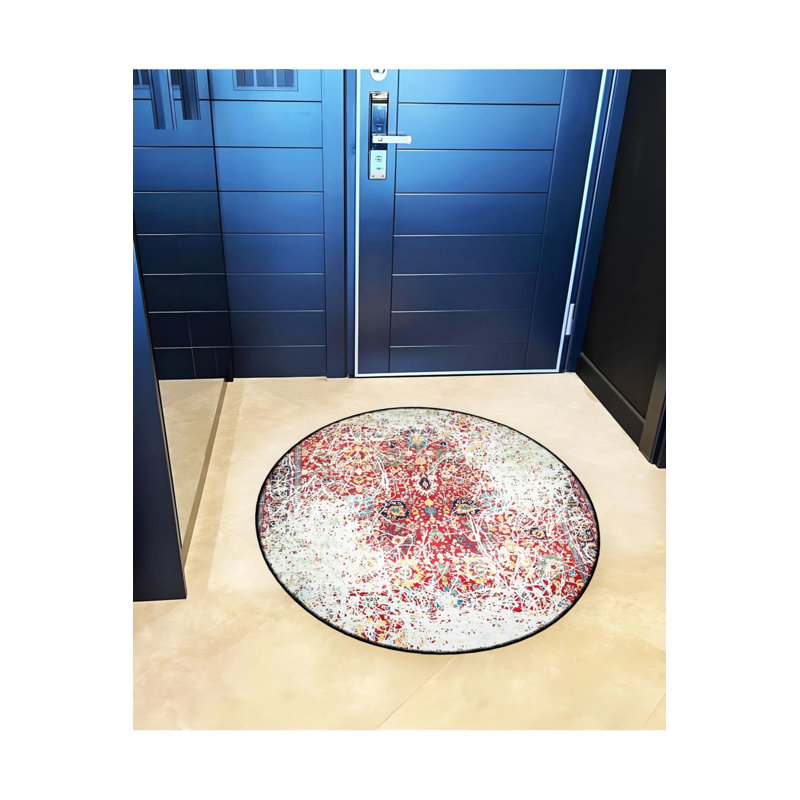 Burdy Beige Theme Traditional Motif Patterned Round Woven Base Vintage Decorative Carpet, Round 4'