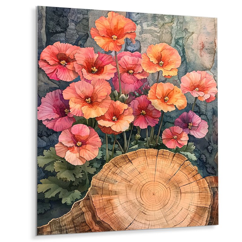 Geraniums Garden At The Wood Slide II - Geraniums, reproduction d'art sur métal, H 20 po x l 12 po