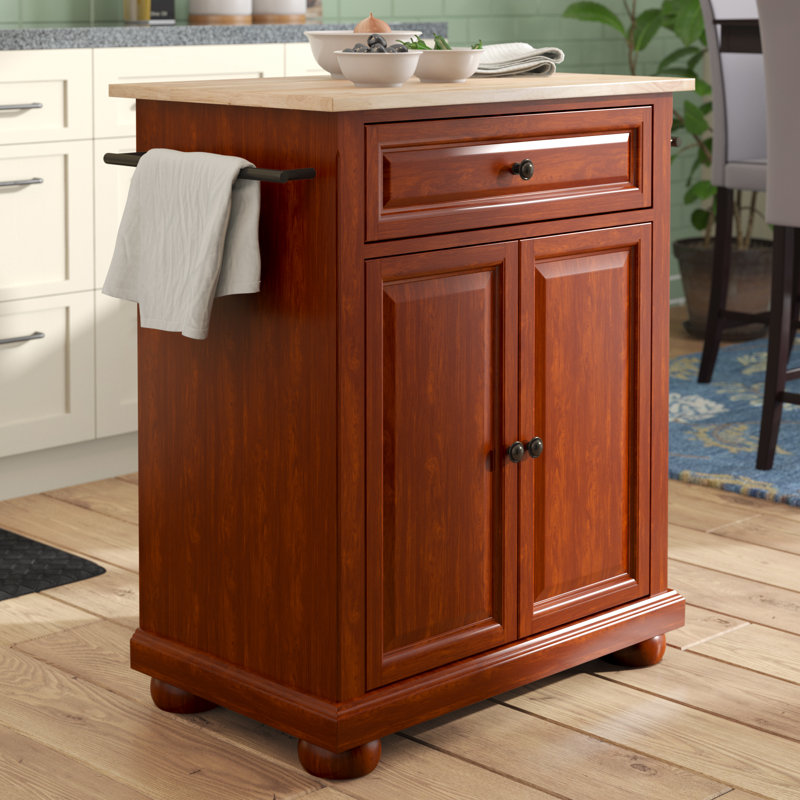 Hedon Solid Wood Top Kitchen Cart, Classic Cherry