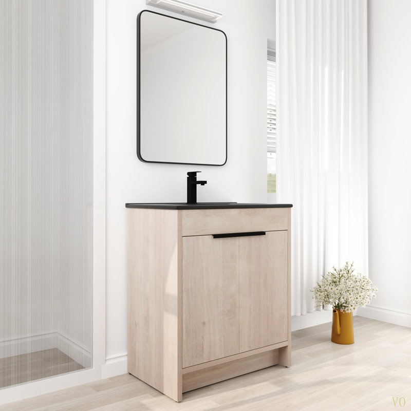 Meuble-lavabo autoportant de 30 pouces avec lavabo en céramique et 2 portes d'armoire à fermeture en douceur, 30"