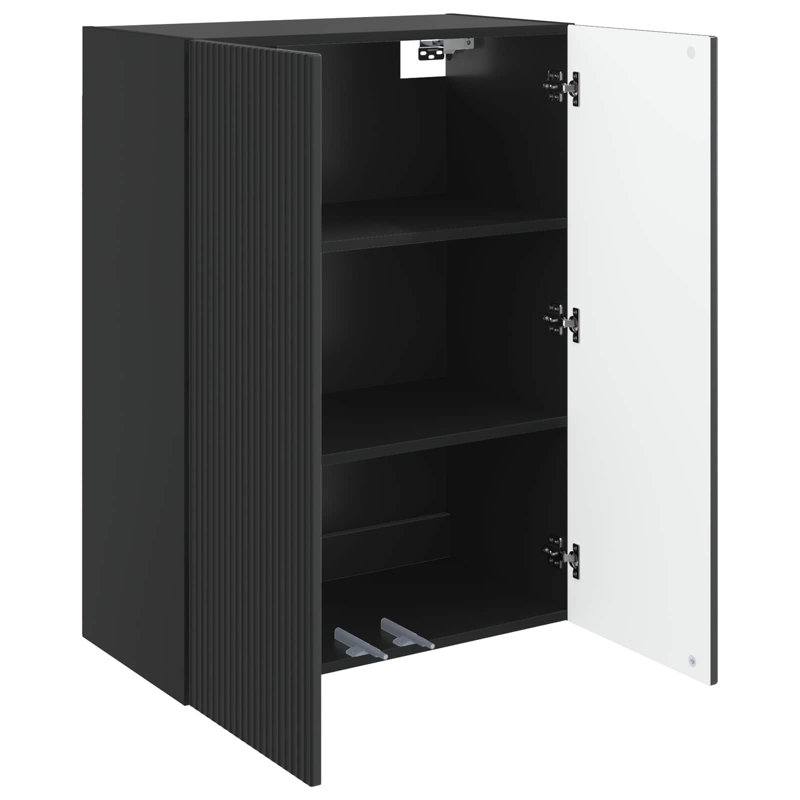  Wall-Mounted Cabinet Engineered Wood Storage Home Office Shelf Modern, Black