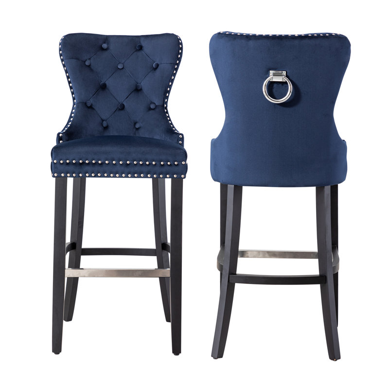 Tabouret de bar et de comptoir Kirsten, Bleu marine, Tabouret de bar (siège d'une hauteur de 29 po), Noir