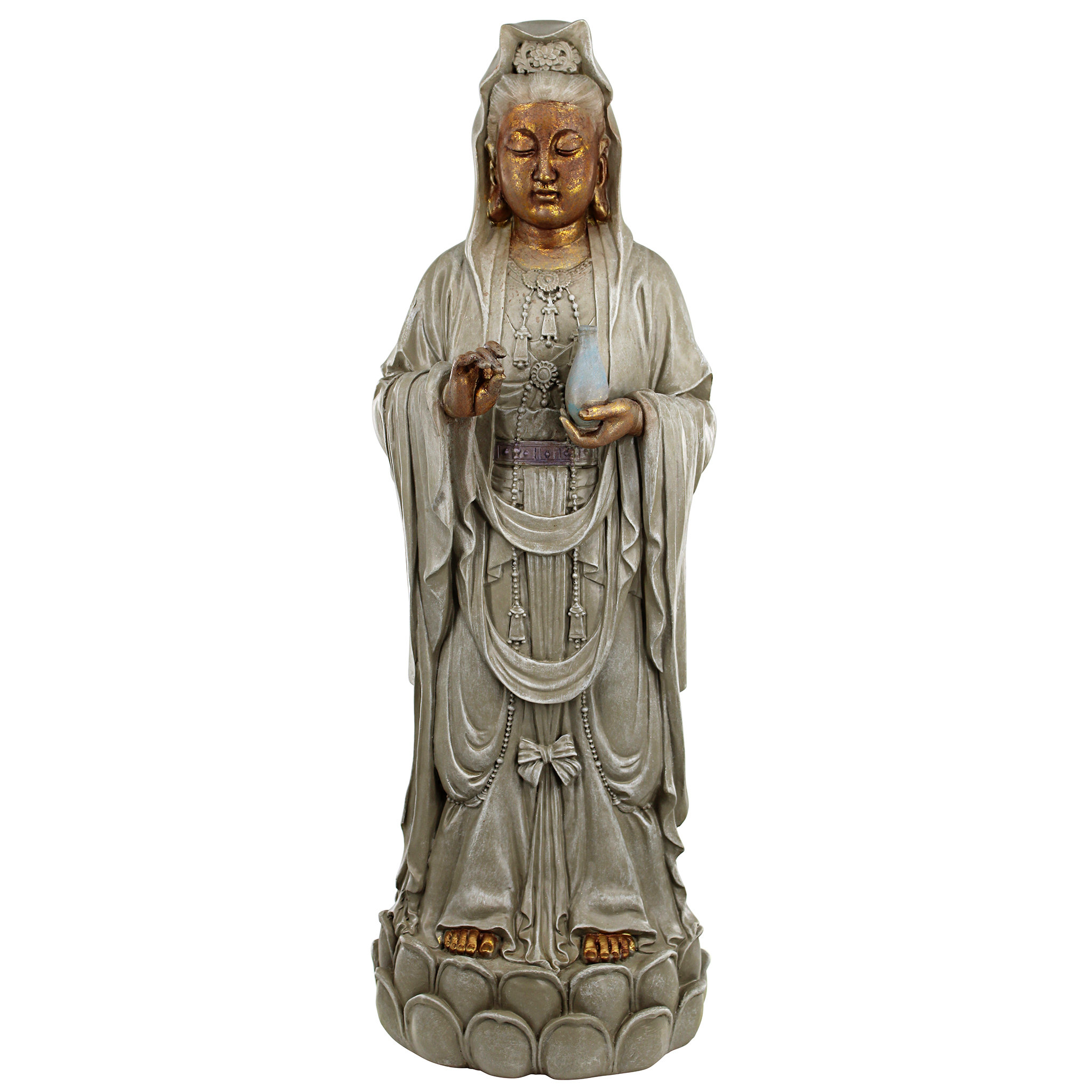 Statue Déesse Guan Yin Assise Sur Lotus - Design Toscano, Sculpture Zen Résine Pour Maison Et Jardin
