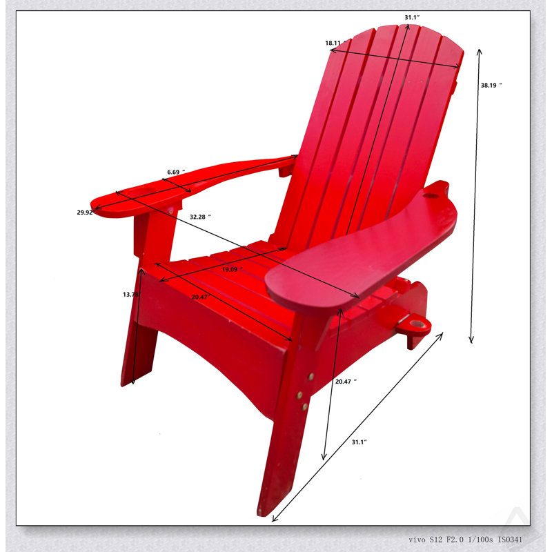 Comfortable Red Wood Adirondack Chair With Umbrella Hole For Patio And Garden Relaxation, Red
