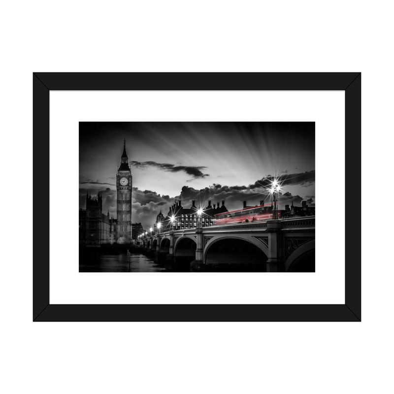 «London Westminster Bridge at Sunset» par Melanie Viola - impression, H 16 po x l 24 po x P 1 po, Papier noir, Blanc