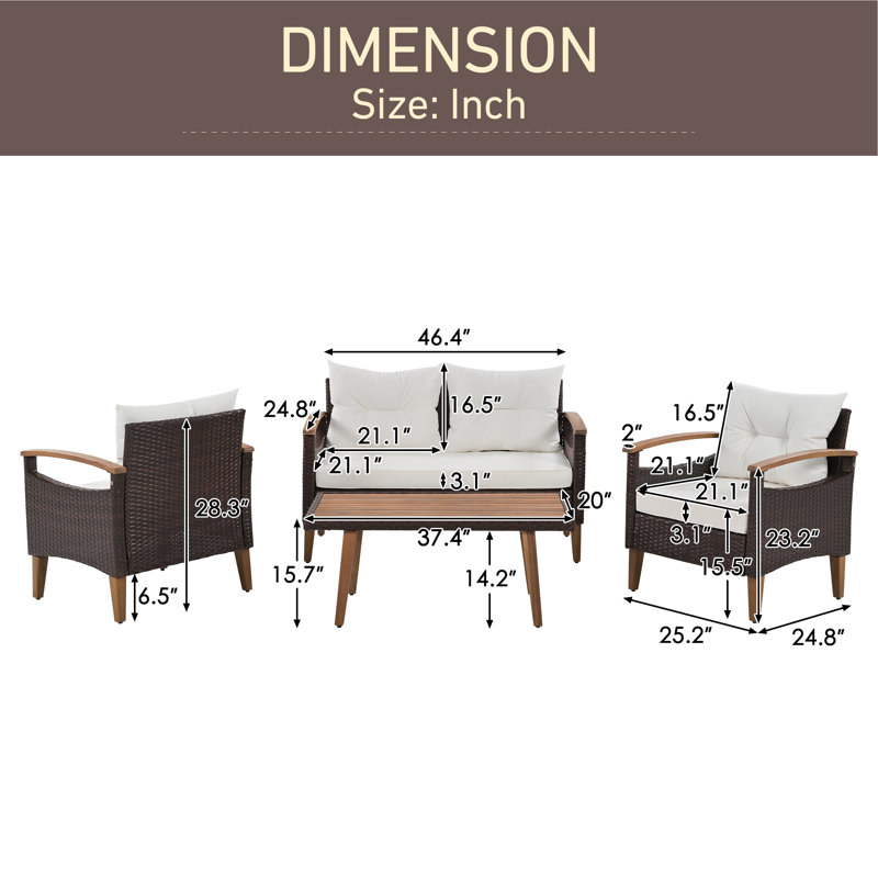 Gravesend Wicker 4 - Person Patio Conversation Set with Cushions, Beige