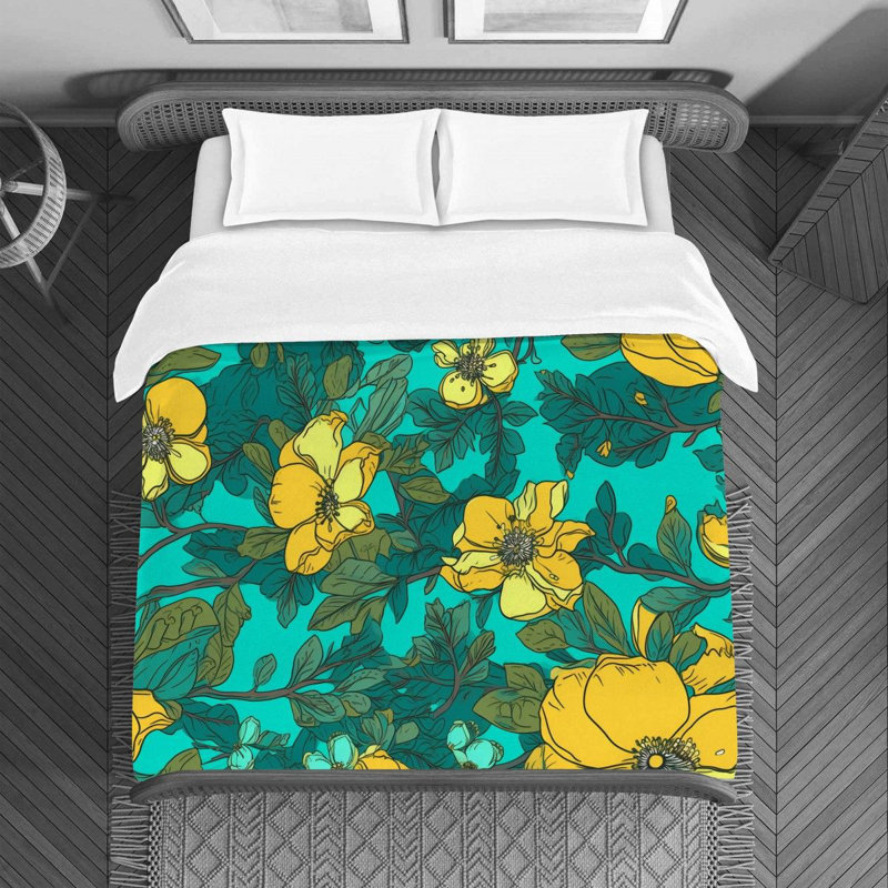 Machine Printed Duvet Cover, Twin Duvet Cover, Turquoise/Yellow