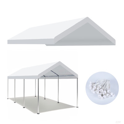 Abri d'auto 10 x 20 pi pour abri d'auto avec 36 cordes élastiques résistantes aux rayons UV et aux déchirures, facile à assembler, blanc (seulement la housse, cadre non inclus) 10 pi x 20 pi