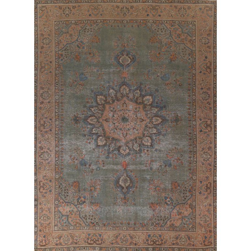 Tapis traditionnel rétro vert 10 x 13