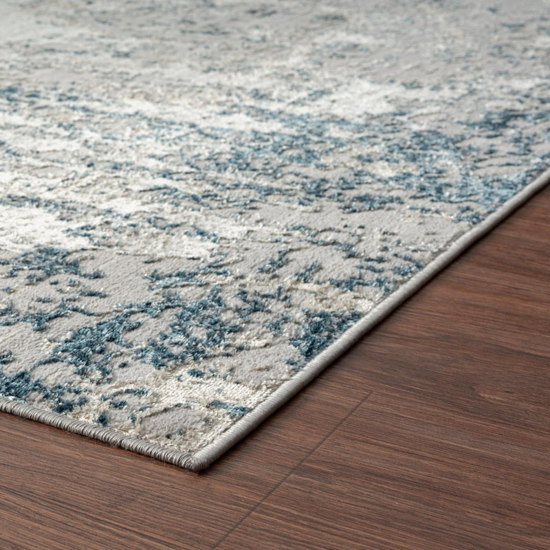 Abstract Blue Area Rug, Rectangle 5' x 7'