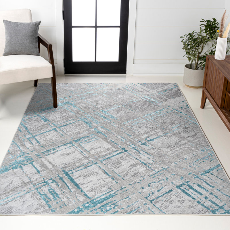 Tapis gris / turquoise Reider, Rectangle 2 pi 9 po x 5 pi