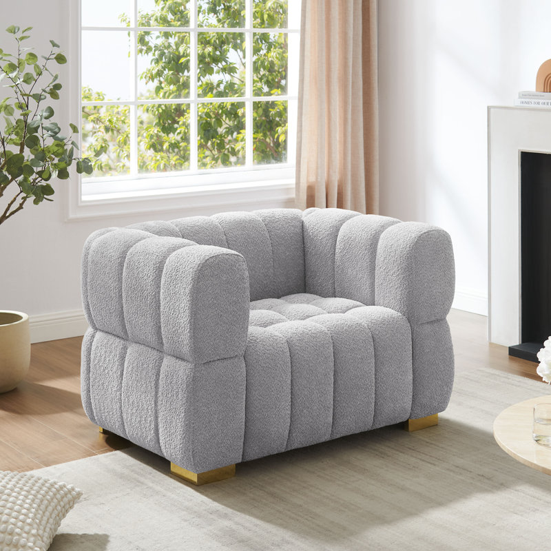 Fauteuil d'appoint 47,6 po capitonné Boucle, Gris fumée