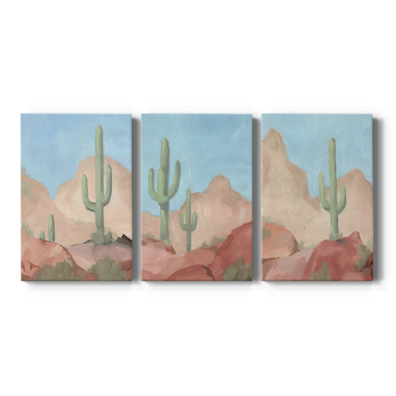 Sunny Saguaro I  -Custom Wrapped Gallery Canvas - 3 Pieces, 12" H x 24" W