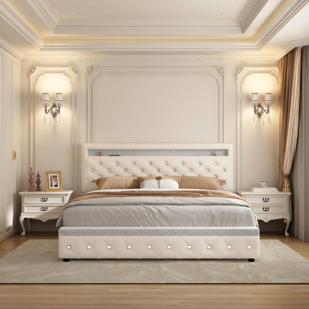 Kendrall Upholstered Storage Bed Frame with Adjustable Headboard & LED Lighting House of Hampton® 