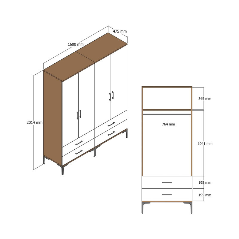 Alurta Manufactured Wood Wardrobe, Walnut/Anthracite