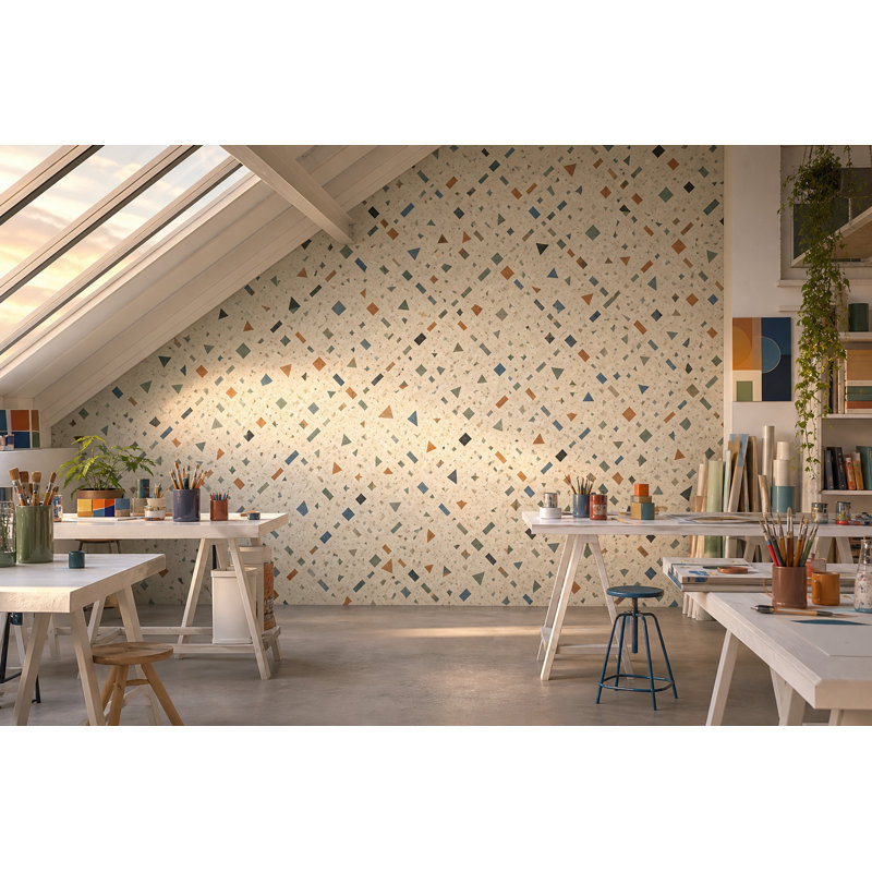 Papier peint fond blanc Mid Century Modern, 160 po x 108 po, Texturé non collé