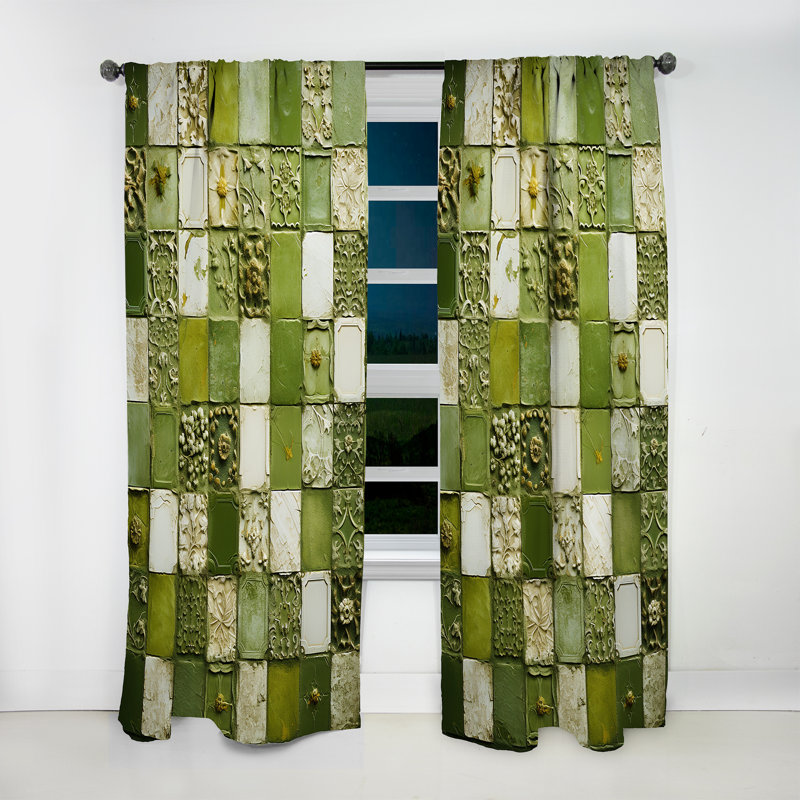 Neysa Botanicals Green Floral Tiles III - Rideau en velours moderne - obscurcissant - 1 panneau, L 52 po x L 108 po