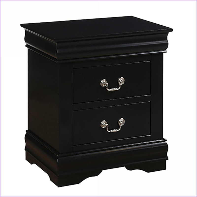 Black 2-Drawer Traditional Nightstand for Bedroom Storage, Black