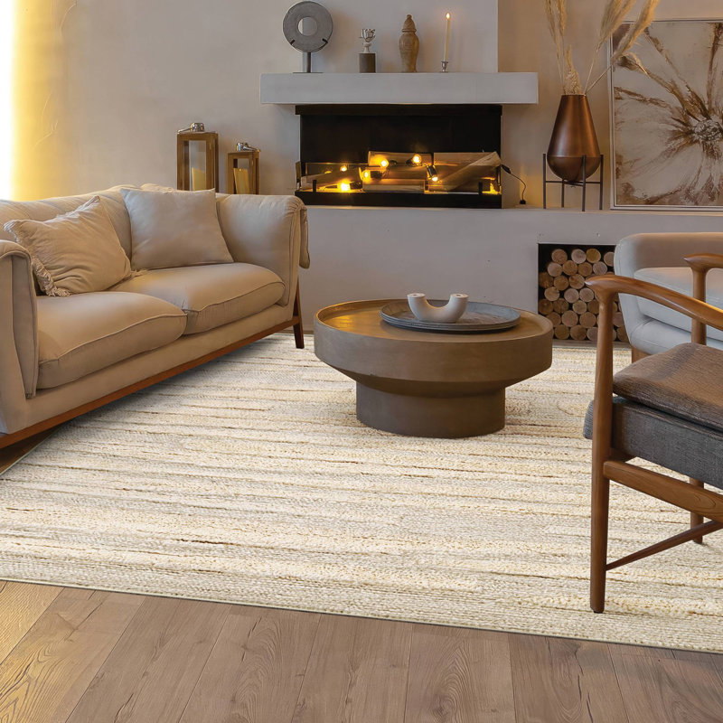Tapis blanc en laine Faysal Istra, Rectangle 5 pi 6 po x 8 pi 6 po