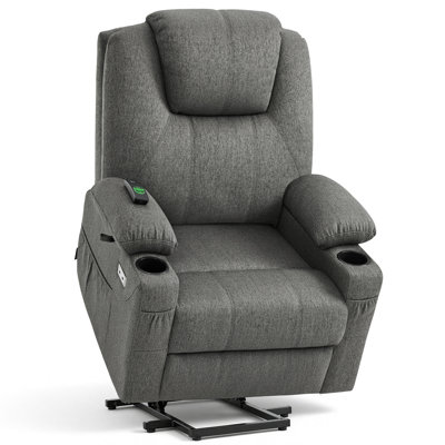 Grand fauteuil inclinable électrique Florien avec massage et chaleur pour les personnes âgées grandes et grandes, 3 positions, porte-gobelets et ports USB, repose-pieds allongé, tissu