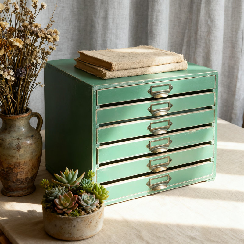Organisateur de bureau rétro en bois avec tiroirs, boîte à bijoux rustique patinée, rangement pour casse-tête, artisanat, fournitures de bureau, décor de ferme rustique