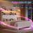 Upholstered Bed with Wood Frame, 4 Storage Drawers, Modern Bed Frame with Charging Station & LED Lights, Headboard Included,Full/Beige-108946935-108946933