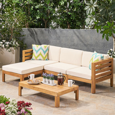 Beige Cushioned With Wood Frame For Outdoor Use Base And Water- Cushion Fabrics