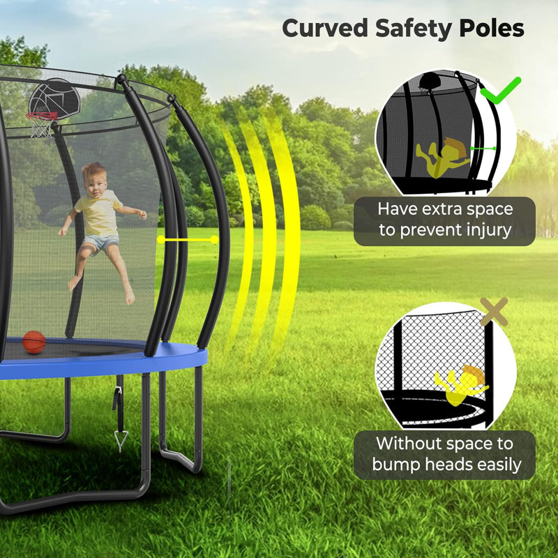 Sapphome Round Backyard Trampoline with Safety Enclosure, Blue/Black