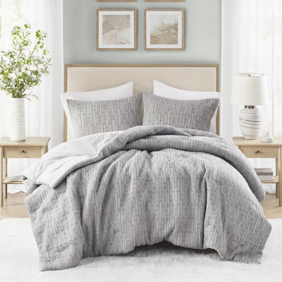 Édredon double / grand 3 pièces - Tissu et rembourrage riches en coton, tissé, mélange de coton gris et rembourré pour un sommeil confortable