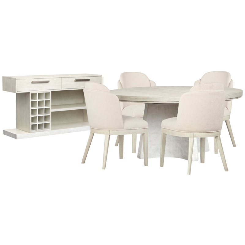 Rigsby Extendable 54" Round Dining Table With 4 Host Chairs And Sideboard, 6 Pieces: Table, 4 Chairs, Sideboard