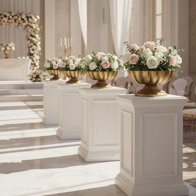 4-Piece Distressed Gold Metal Compote Vase Set - 7"W×3.94"H | Vintage Wedding Centerpiece Urn