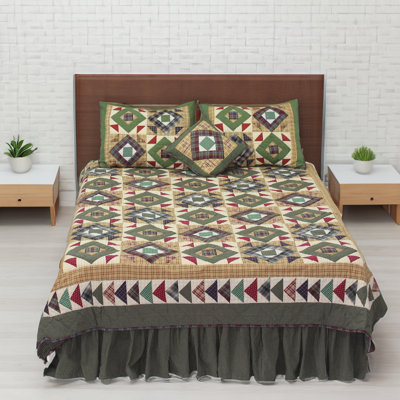 Courtepointe carrée grand diamant 85 po x 95 - Patchwork réversible fait à la main en coton
