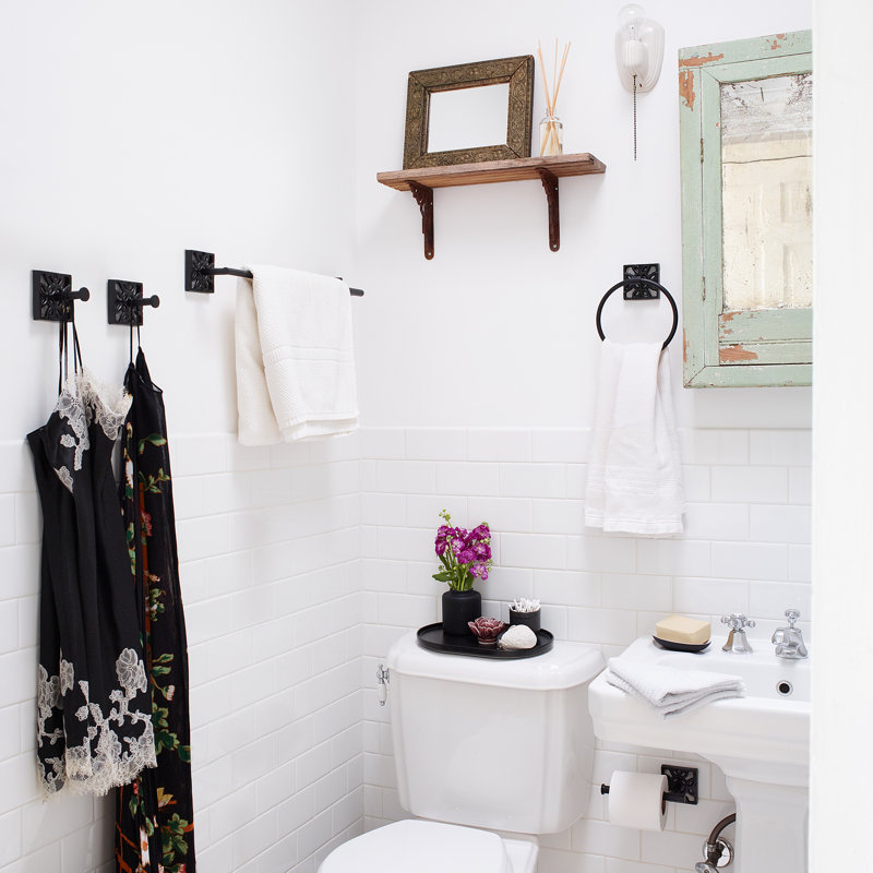 Matte Black 5-Piece Bathroom Hardware Set with Towel Rack