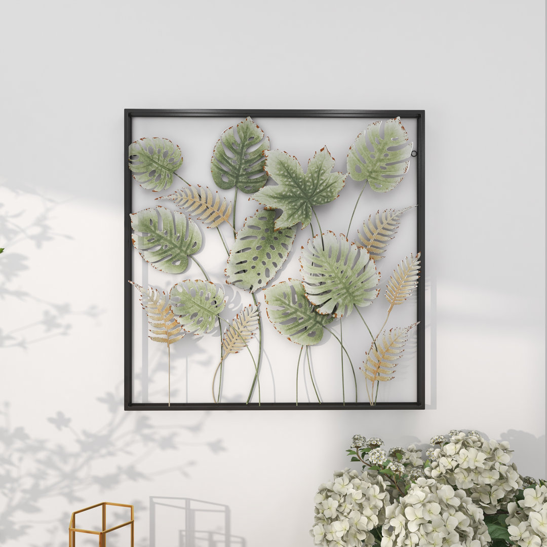 Metal Tall Cut-Out Leaf Green Wall Decor with Intricate Laser Cut Designs Bay Isle Home™